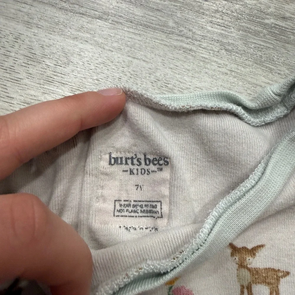 Burts‎ Bees Kids Pajamas Set Size 7 Deer Floral Organic Cotton Sleepwear 2 Piece